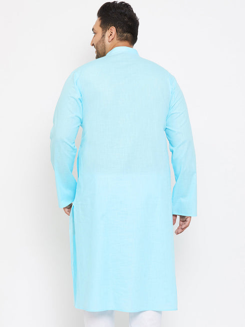 Vastramay Men's Plus Size Aqua Blue Cotton Kurta
